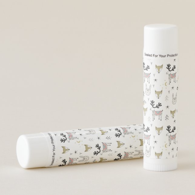 Cute Woodland Animal Doodle Pattern Lip Balm (Front)