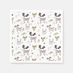 Cute Woodland Animal Doodle Pattern Napkins