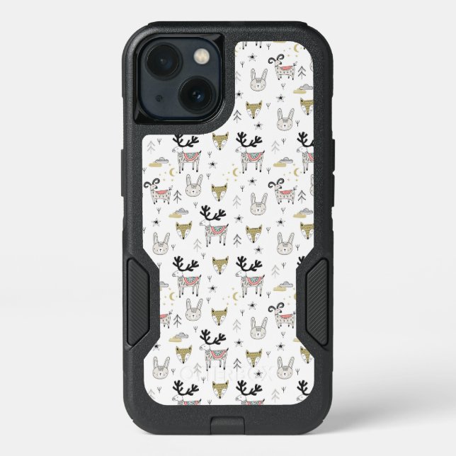 Cute Woodland Animal Doodle Pattern Otterbox iPhone Case (Back)