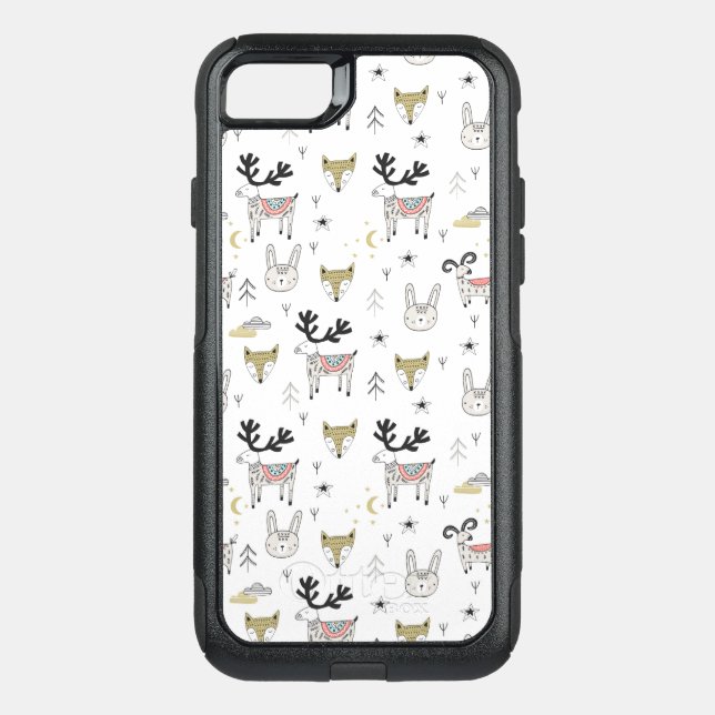 Cute Woodland Animal Doodle Pattern Otterbox iPhone Case (Back)