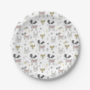 Cute Woodland Animal Doodle Pattern Paper Plates