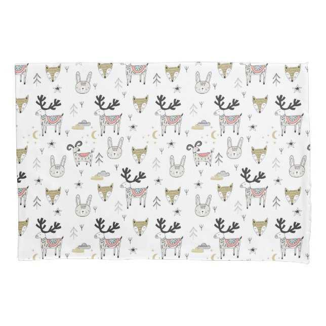 Cute Woodland Animal Doodle Pattern Pillow Case (Front-Left)