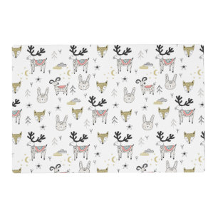 Cute Woodland Animal Doodle Pattern Placemat