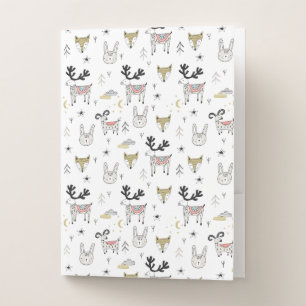 Cute Woodland Animal Doodle Pattern Pocket Folder