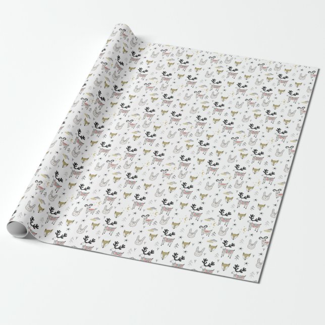 Cute Woodland Animal Doodle Pattern Wrapping Paper (Unrolled)