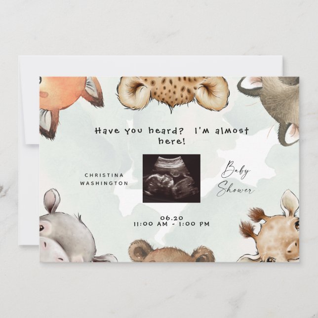 Cute Woodland Animal Ears Ultrasound Baby Shower Invitation (Front)