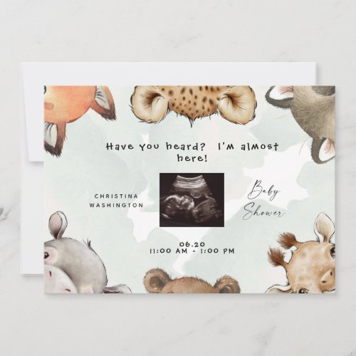 Cute Woodland Animal Ears Ultrasound Baby Shower Invitation
