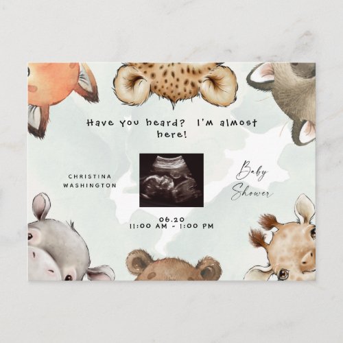 Cute Woodland Animal Ears Ultrasound Baby Shower Invitation Postcard