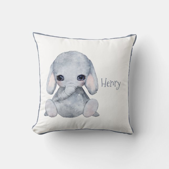 Cute Woodland Animal Elephant Name Nursery Throw Pillow (Front)