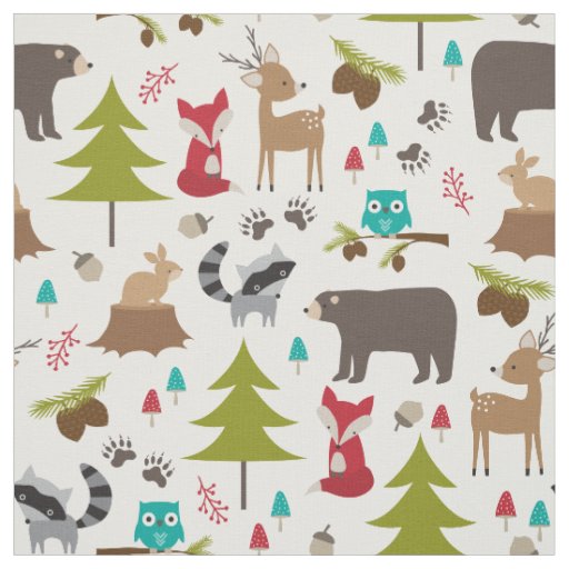 Cute Woodland Animal Fabric | Zazzle