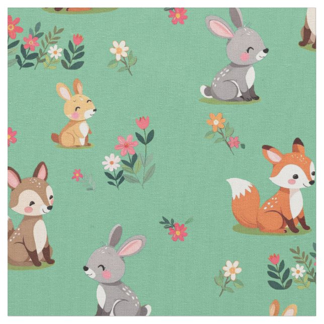 Cute Woodland Animal Fabric (Close Up)