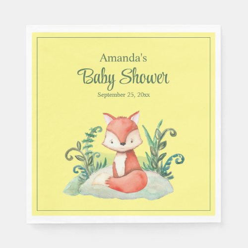 Cute Woodland Animal Fox Baby Shower Napkins