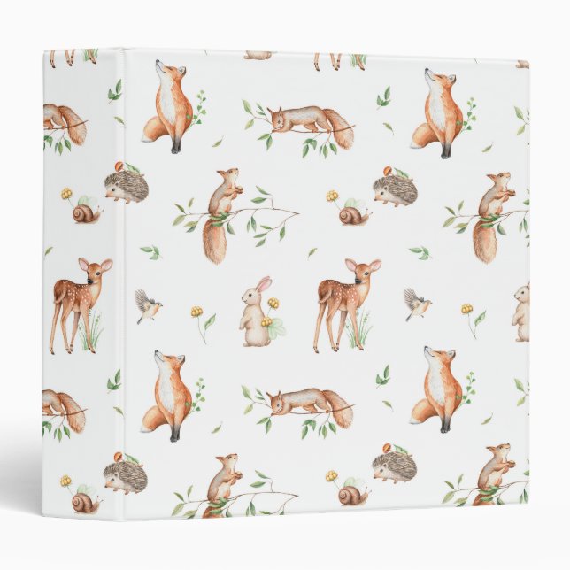 Cute Woodland Animal Friends Pattern 3 Ring Binder (Front/Spine)