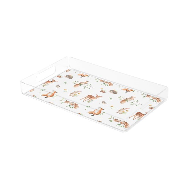 Cute Woodland Animal Friends Pattern Acrylic Tray (Angled)