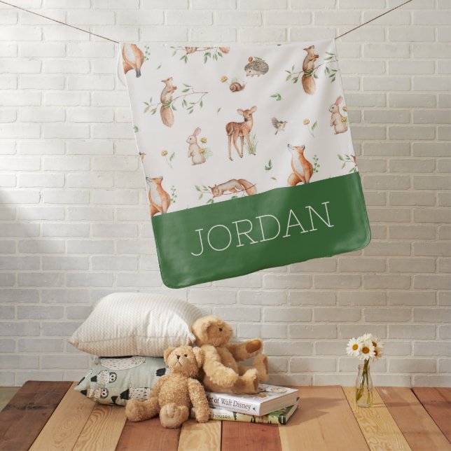 Cute Woodland Animal Friends Pattern Baby Blanket (In Situ)