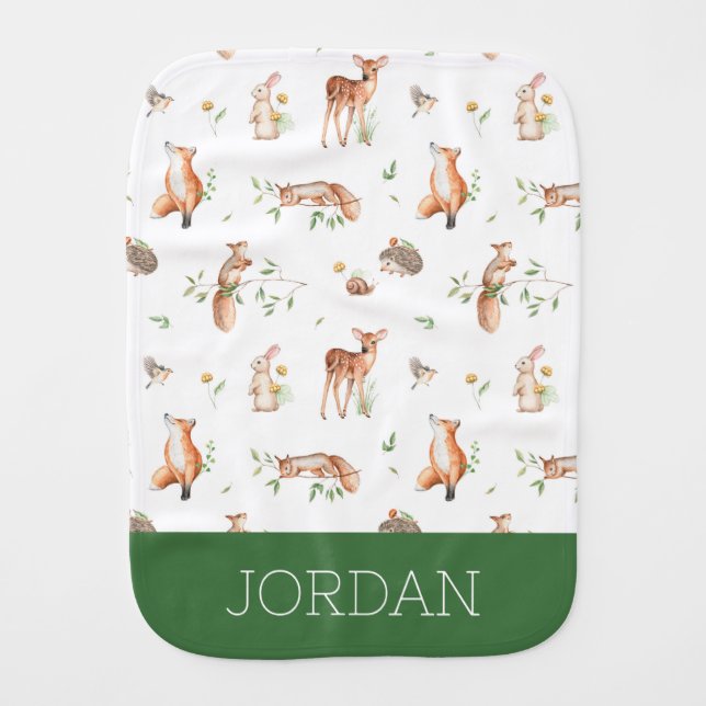 Cute Woodland Animal Friends Pattern Baby Burp Cloth (Front)
