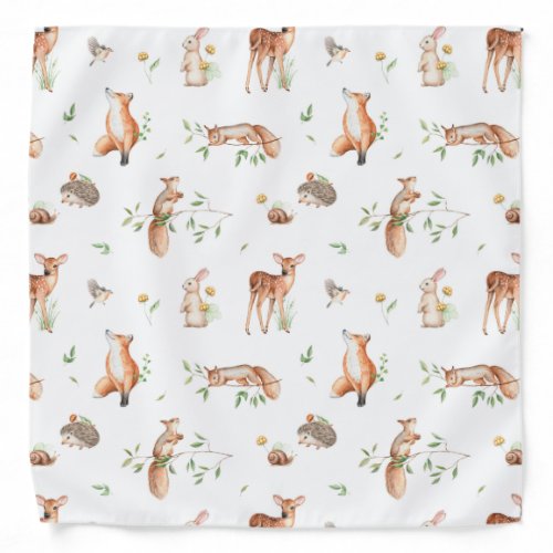 Cute Woodland Animal Friends Pattern Bandana