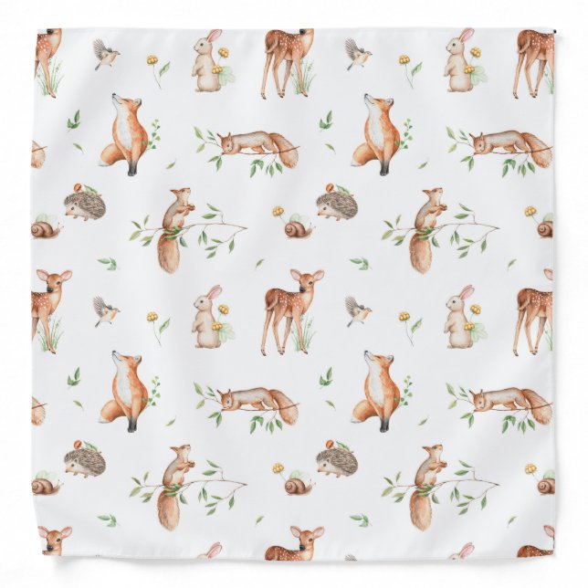 Cute Woodland Animal Friends Pattern Bandana (Front)