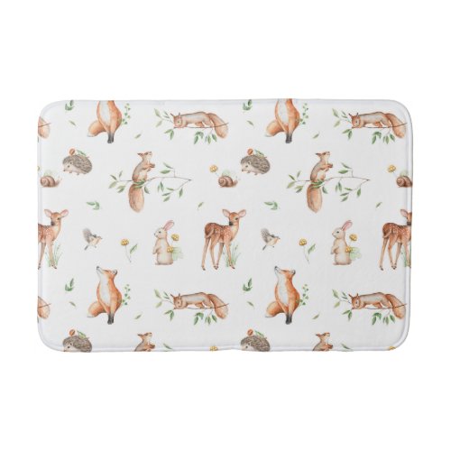 Cute Woodland Animal Friends Pattern Bath Mat