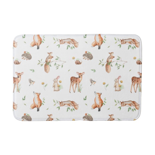 Cute Woodland Animal Friends Pattern Bath Mat (Front)