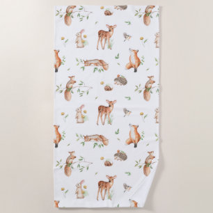 Cute Woodland Animal Friends Pattern Beach Towel