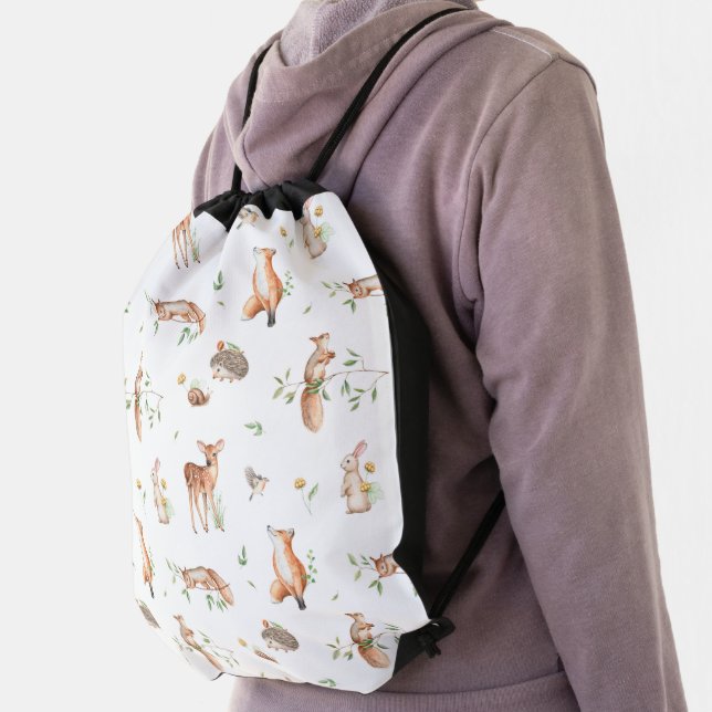 Cute Woodland Animal Friends Pattern Drawstring Bag (Insitu)