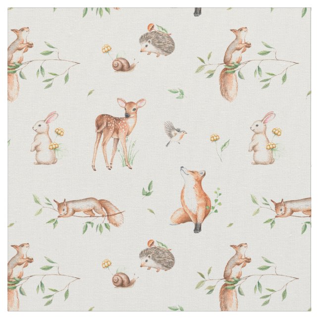 Cute Woodland Animal Friends Pattern Fabric (Close Up)
