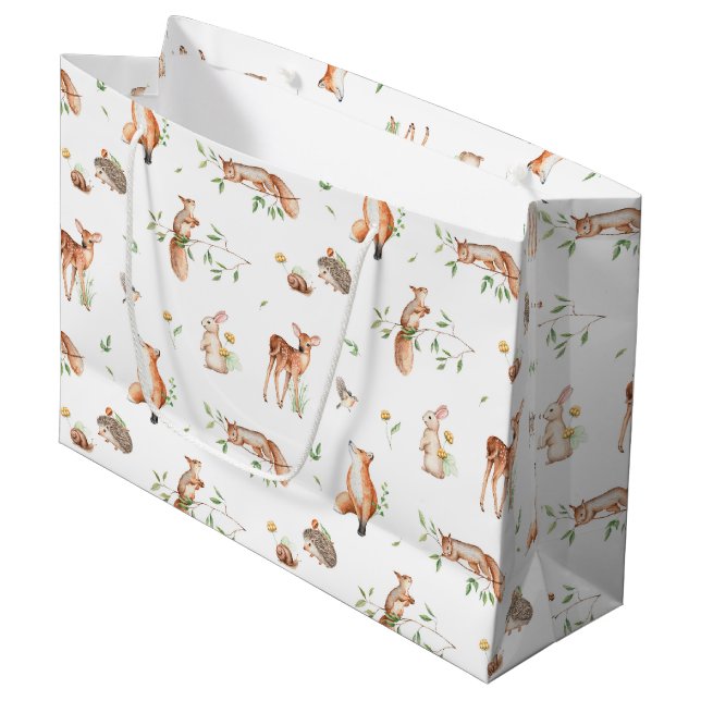 Cute Woodland Animal Friends Pattern Large Gift Bag (Front Angled)