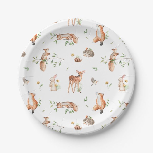 Cute Woodland Animal Friends Pattern Paper Plates (Front)