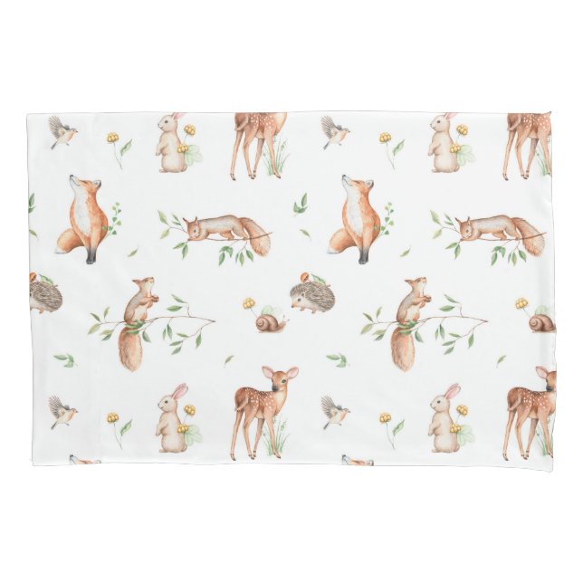 Cute Woodland Animal Friends Pattern Pillow Case (Front)