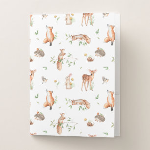 Cute Woodland Animal Friends Pattern Pocket Folder