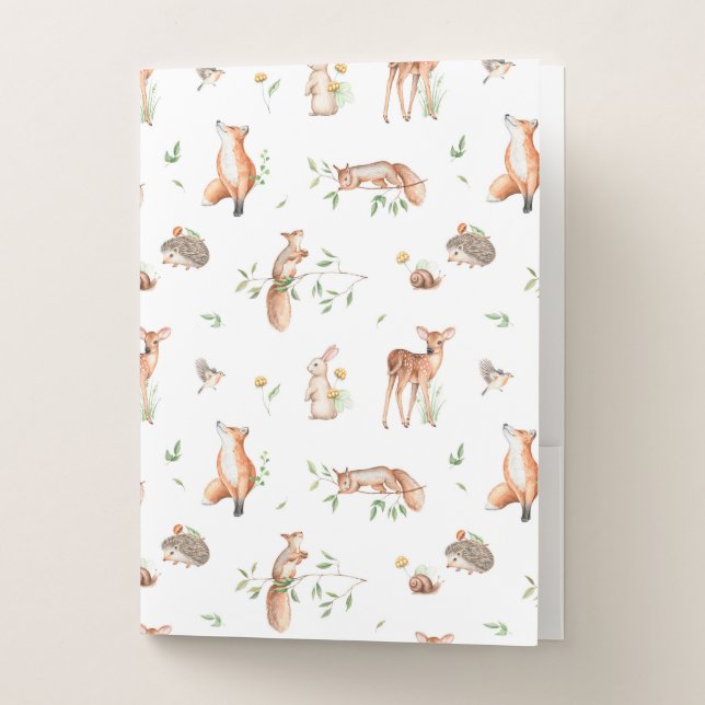Cute Woodland Animal Friends Pattern Pocket Folder (Front)