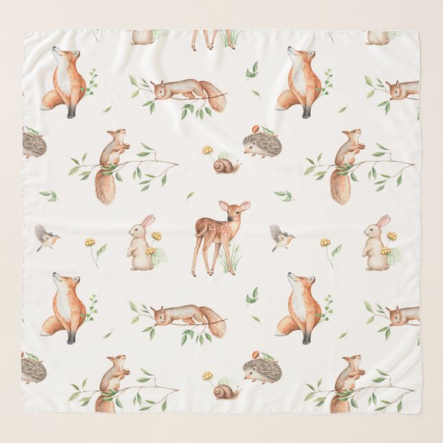 Cute Woodland Animal Friends Pattern Scarf (Front)