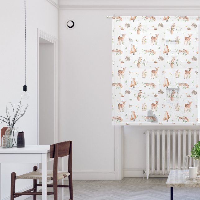 Cute Woodland Animal Friends Pattern Sheer Curtains (Living Room)