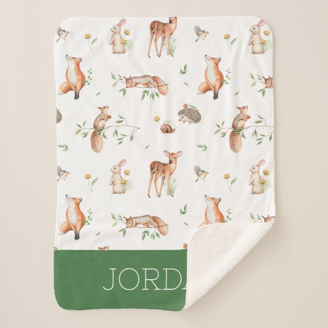 Cute Woodland Animal Friends Pattern Sherpa Blanket (Front)