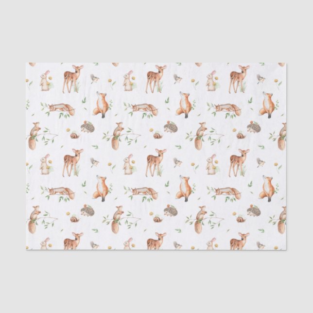 Cute Woodland Animal Friends Pattern Tissue Paper (Front)