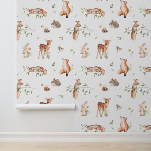 Cute Woodland Animal Friends Pattern Wallpaper