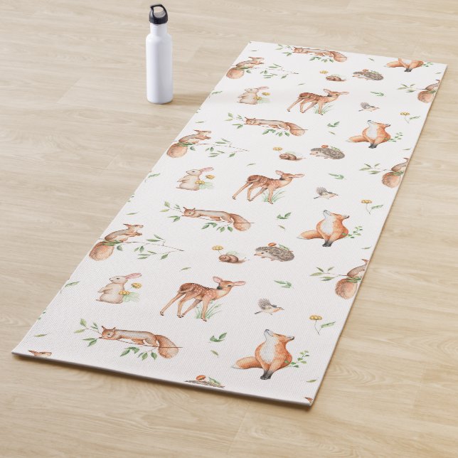 Cute Woodland Animal Friends Pattern Yoga Mat (In Situ)