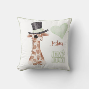 Cute Woodland Animal Giraffe Heart Name Nursery Throw Pillow