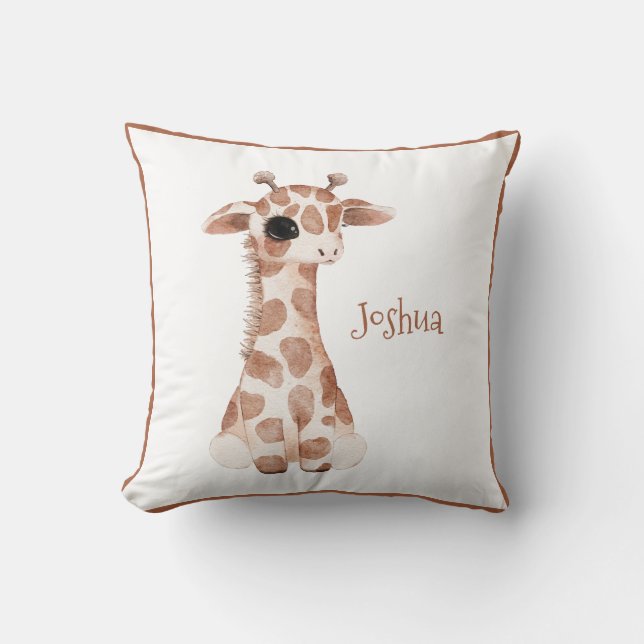 Cute Woodland Animal Giraffe Name Nursery Throw Pillow (Front)