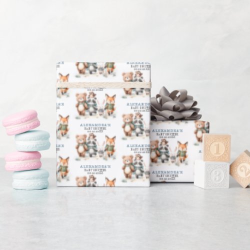 Cute Woodland Animal Hiking Boy Baby Shower Wrapping Paper