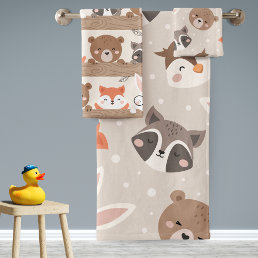 Cute Woodland Animal Kids Pattern Bathroom Bath Towel Set