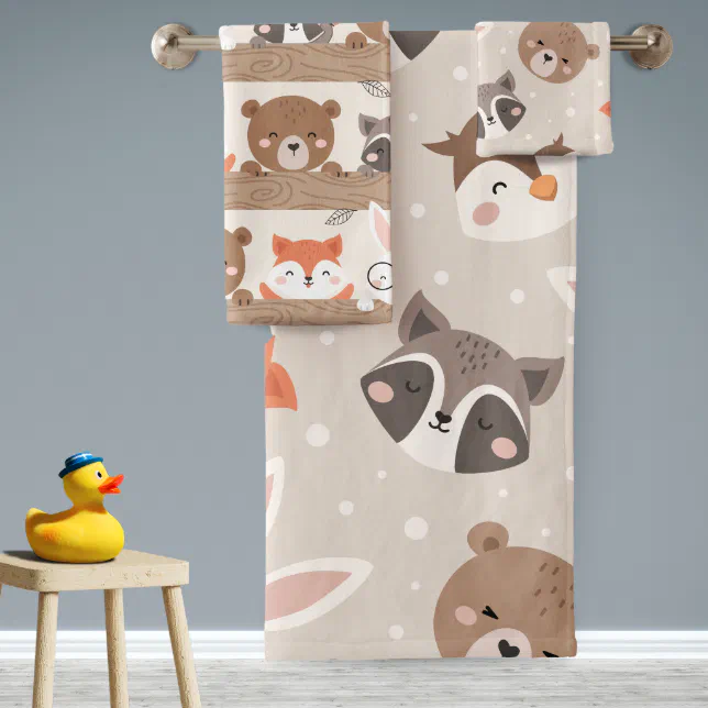 Cute Woodland Animal Kids Pattern Bathroom Bath Towel Set | Zazzle