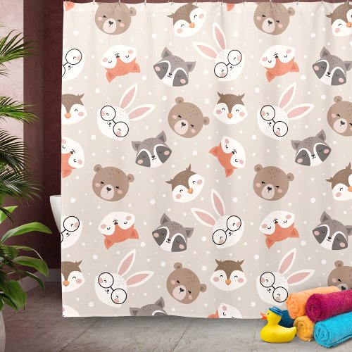 Cute Woodland Animal Kids Pattern Bathroom Shower Curtain