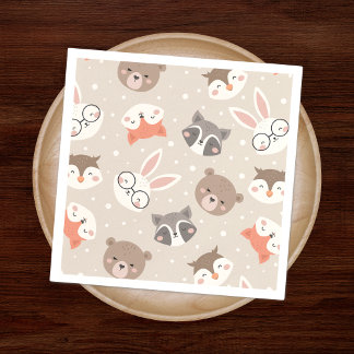 Cute Woodland Animal Kids Pattern Birthday Party Napkins