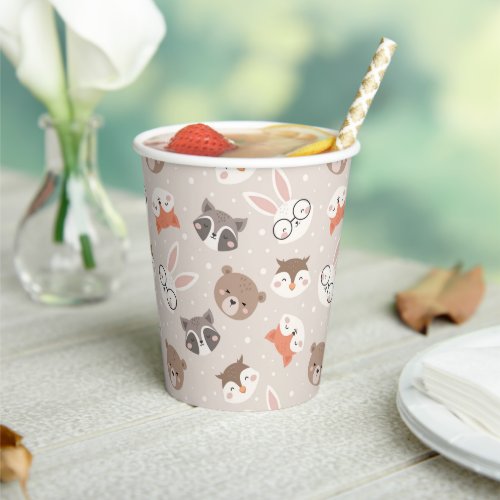 Cute Woodland Animal Kids Pattern Birthday Party Paper Cups