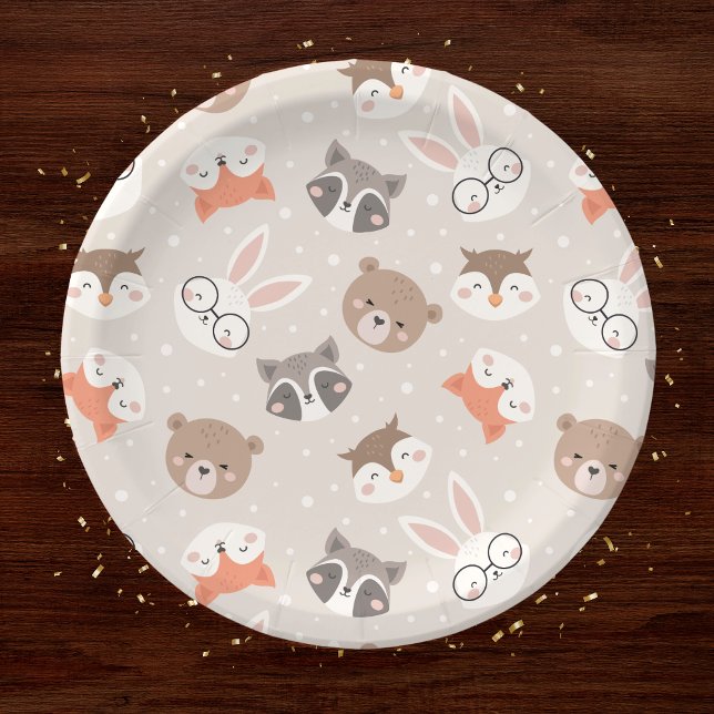 Cute Woodland Animal Kids Pattern Birthday Party Paper Plates (Creator Uploaded)