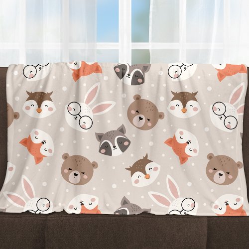 Cute Woodland Animal Kids Pattern Fleece Blanket