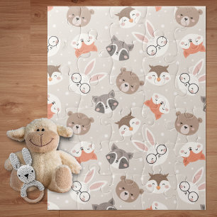 Cute Woodland Animal Kids Pattern Jigsaw Puzzle