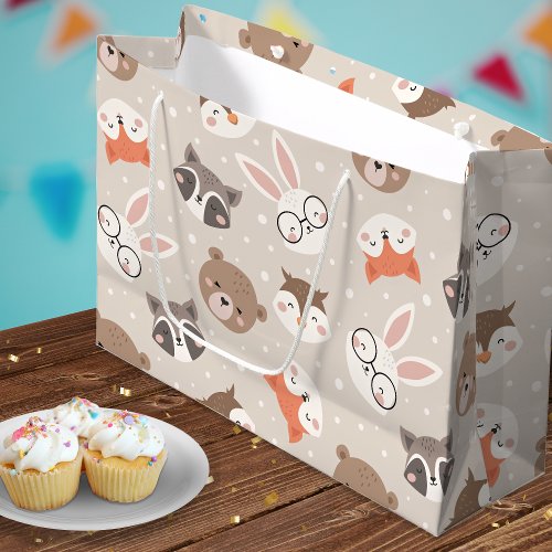 Cute Woodland Animal Kids Pattern Large Gift Bag